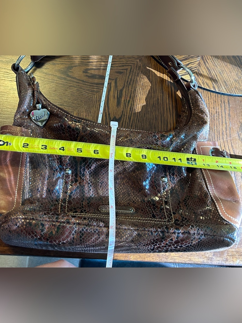 SHARIF Studio Brown Snakeskin Embossed Leather Hobo Shoulder Bag Boho Y2K - Picture 7 of 16
